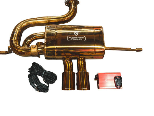 2010-2021 Lotus Evora 3.5L, Catback T304 Stainless Steel Finished in Anodized Gold, Gold 3.5 Inch Outlet Tips Valvetronic Designs