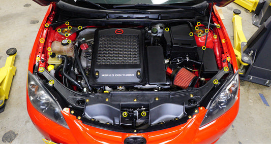 Stage 1 Titanium Hardware Engine Bay Kit - Mazda Speed3 (2007-2009) - Graveyard Performance