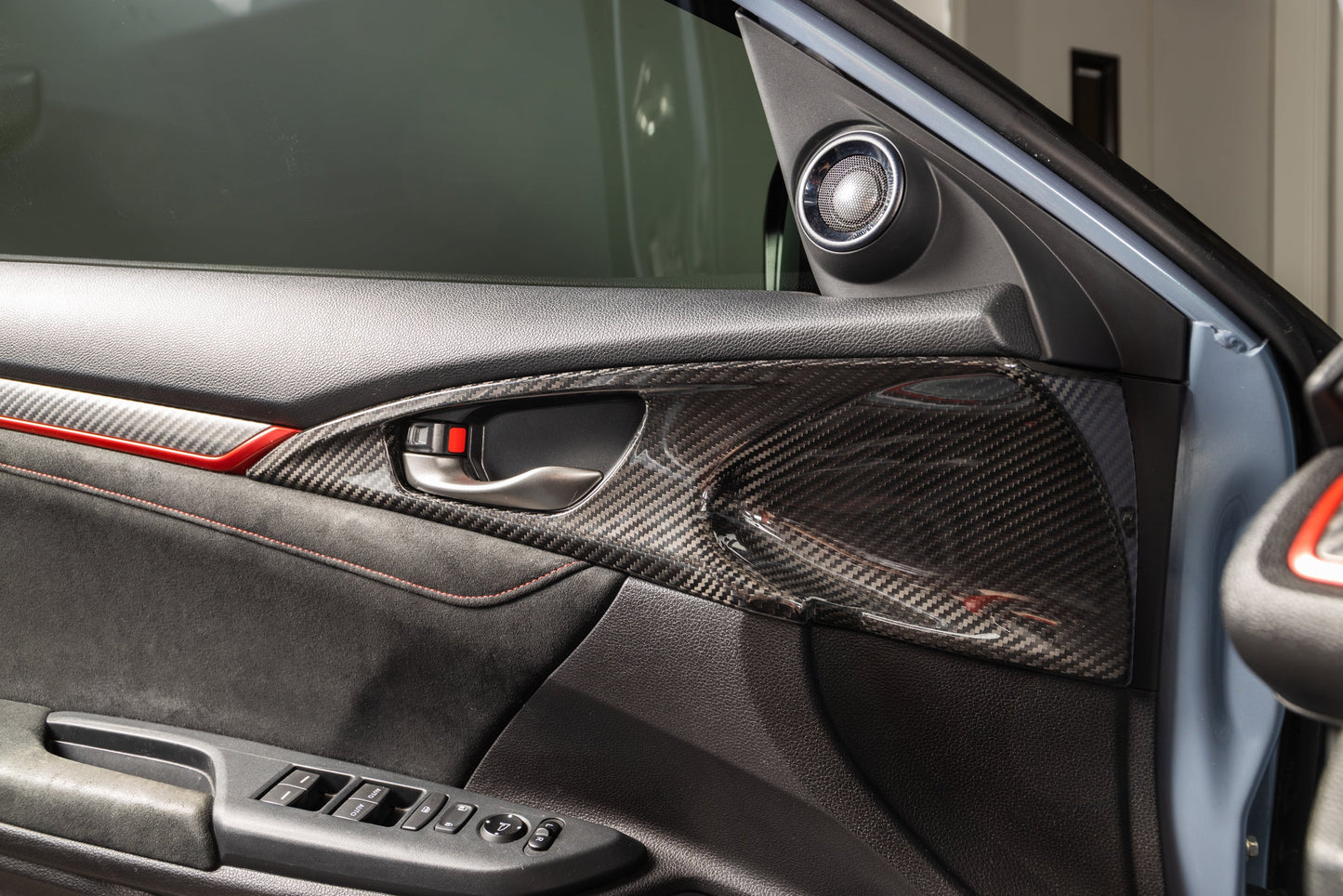 OLM LE Carbon Fiber Interior Door Handle Trim Covers (Full Set) - 2016 - 21 Honda Civic / 2017-21 Honda Civic Type R - Graveyard Performance