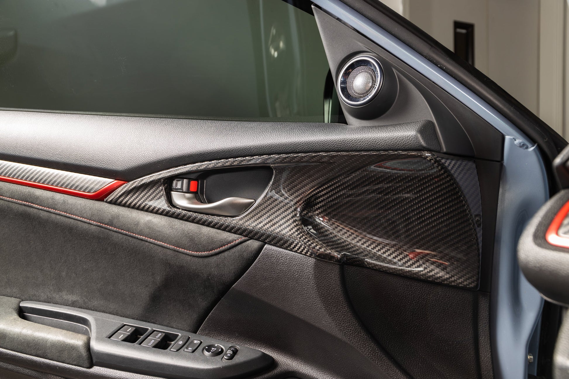 OLM LE Carbon Fiber Interior Door Handle Trim Covers (Full Set) - 2016 - 21 Honda Civic / 2017-21 Honda Civic Type R - Graveyard Performance