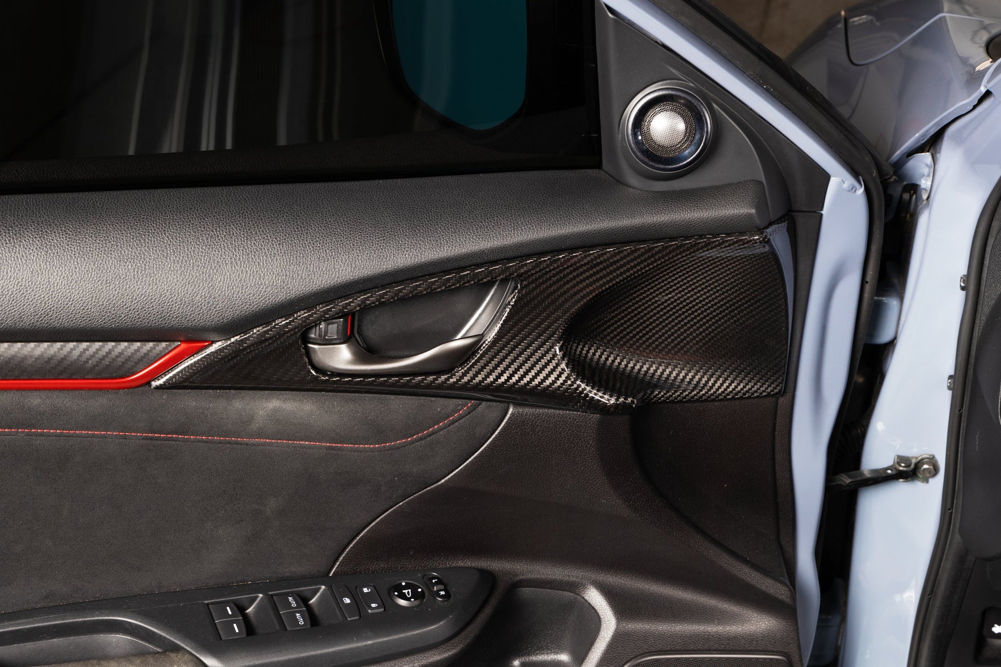 OLM LE Carbon Fiber Interior Door Handle Trim Covers (Full Set) - 2016 - 21 Honda Civic / 2017-21 Honda Civic Type R - Graveyard Performance