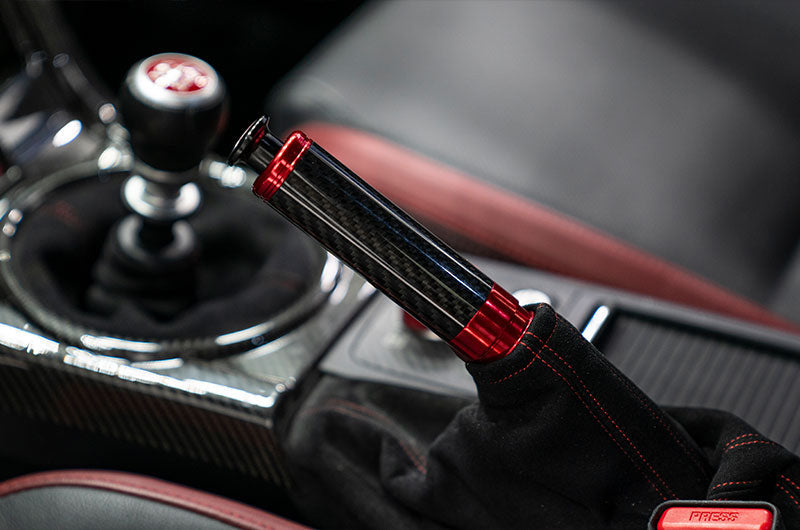 OLM Signature Series Ebrake Handle (Black Carbon w/Red) - 2015-2021 WRX & STI / 2013-2022 FR-S / BRZ / 86 / 2014-2018 Forester / 2013+ *Crosstrek - Graveyard Performance