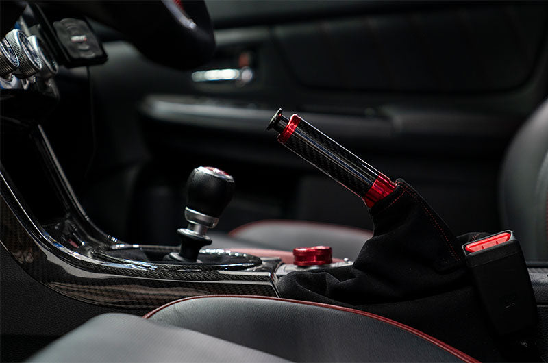 OLM Signature Series Ebrake Handle (Black Carbon w/Red) - 2015-2021 WRX & STI / 2013-2022 FR-S / BRZ / 86 / 2014-2018 Forester / 2013+ *Crosstrek - Graveyard Performance