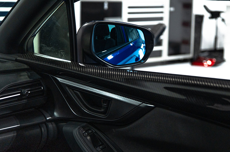 OLM Wide Angle Convex Mirrors w/ Turn Signals / Defrosters (Blue) - Subaru WRX 2022+ - Graveyard Performance