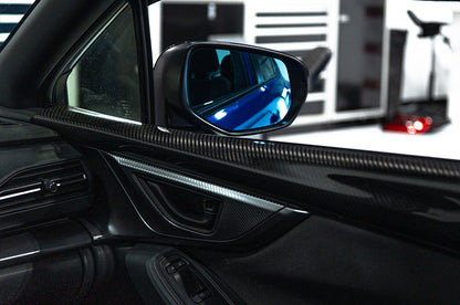 OLM Wide Angle Convex Mirrors w/ Turn Signals / Defrosters (Blue) - Subaru WRX 2022+ - Graveyard Performance