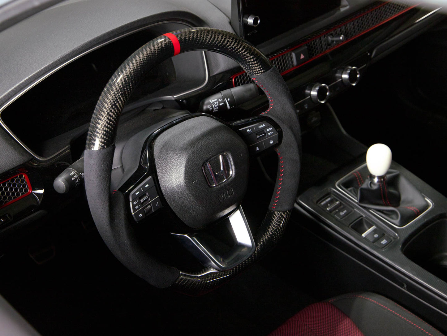 PRL Motorsports Steering Wheel 2022 Civic Carbon and Suede Red