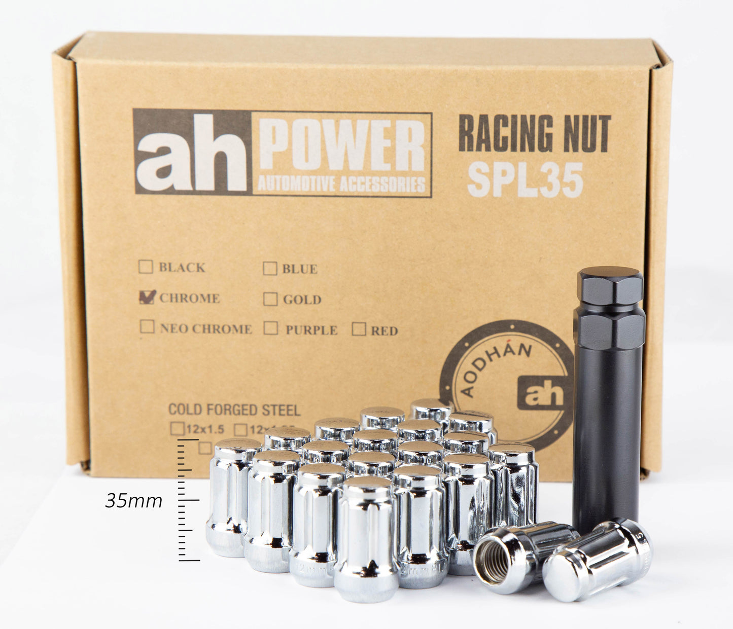 Aodhan Spline Lug nuts Set of 20 - Conical Seat ,35mm Overall Size