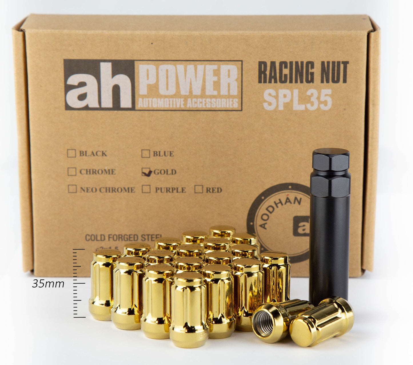 Aodhan Spline Lug nuts Set of 20 - Conical Seat ,35mm Overall Size