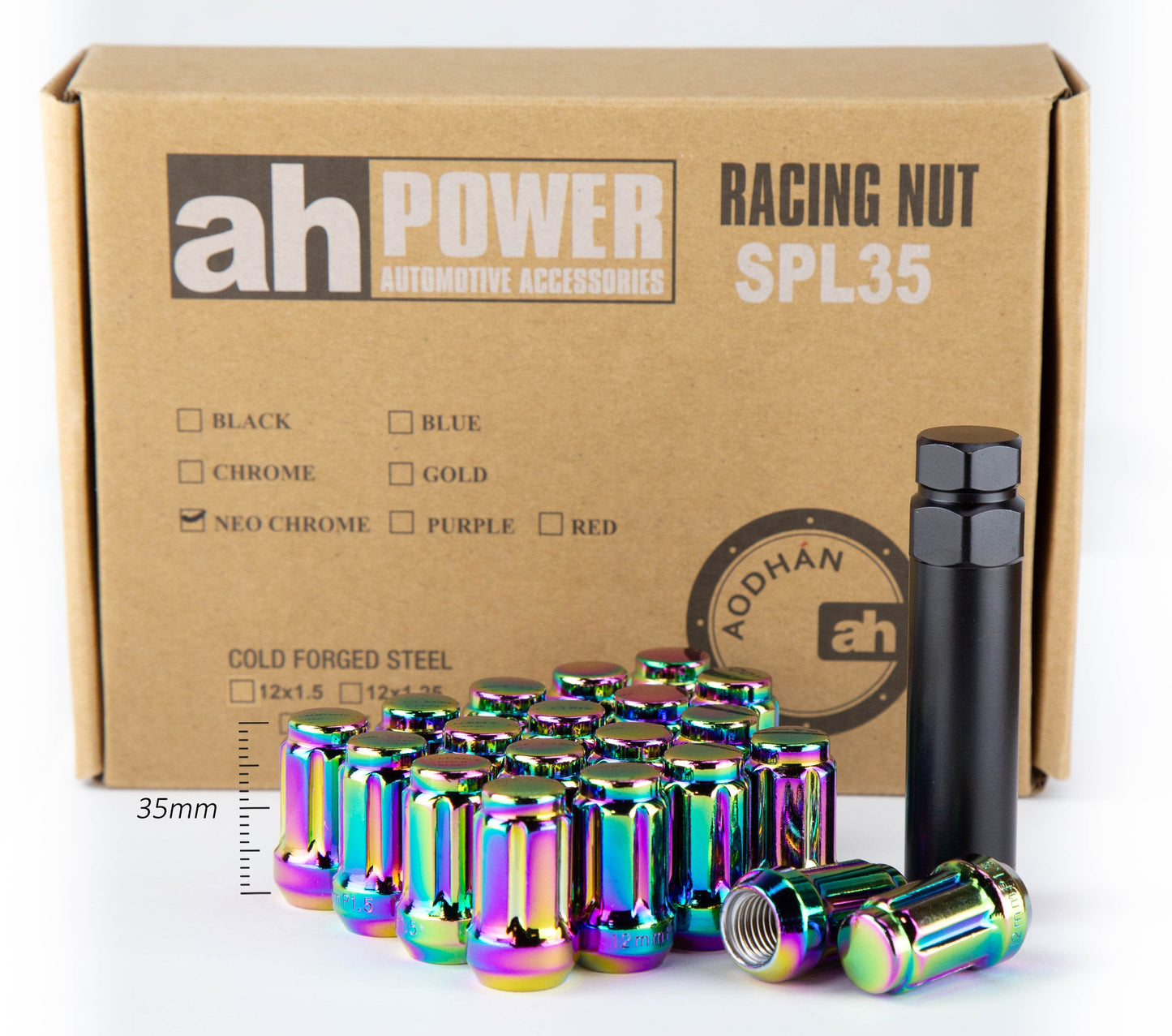 Aodhan Spline Lug nuts Set of 20 - Conical Seat ,35mm Overall Size