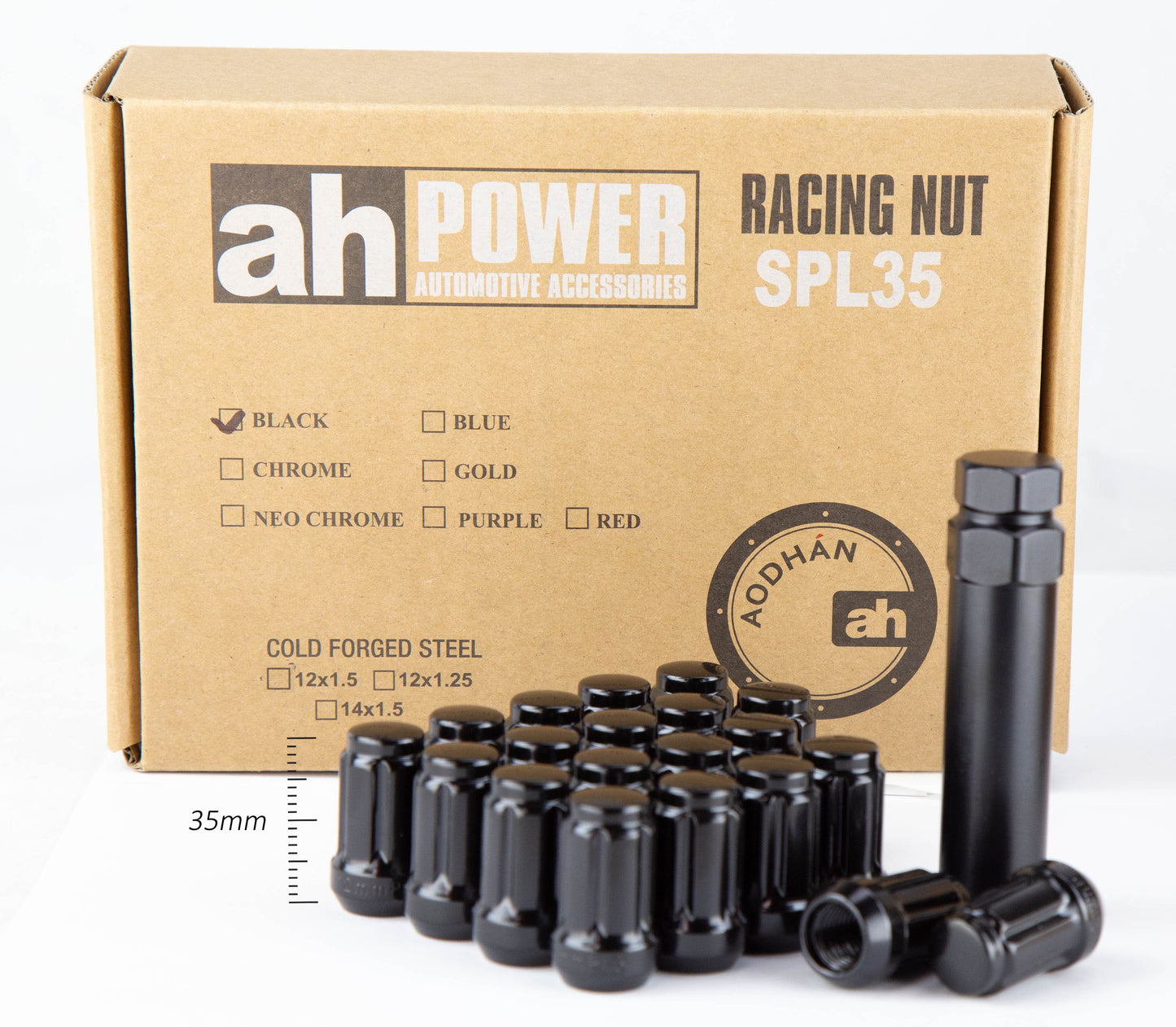 Aodhan Spline Lug nuts Set of 20 - Conical Seat ,35mm Overall Size