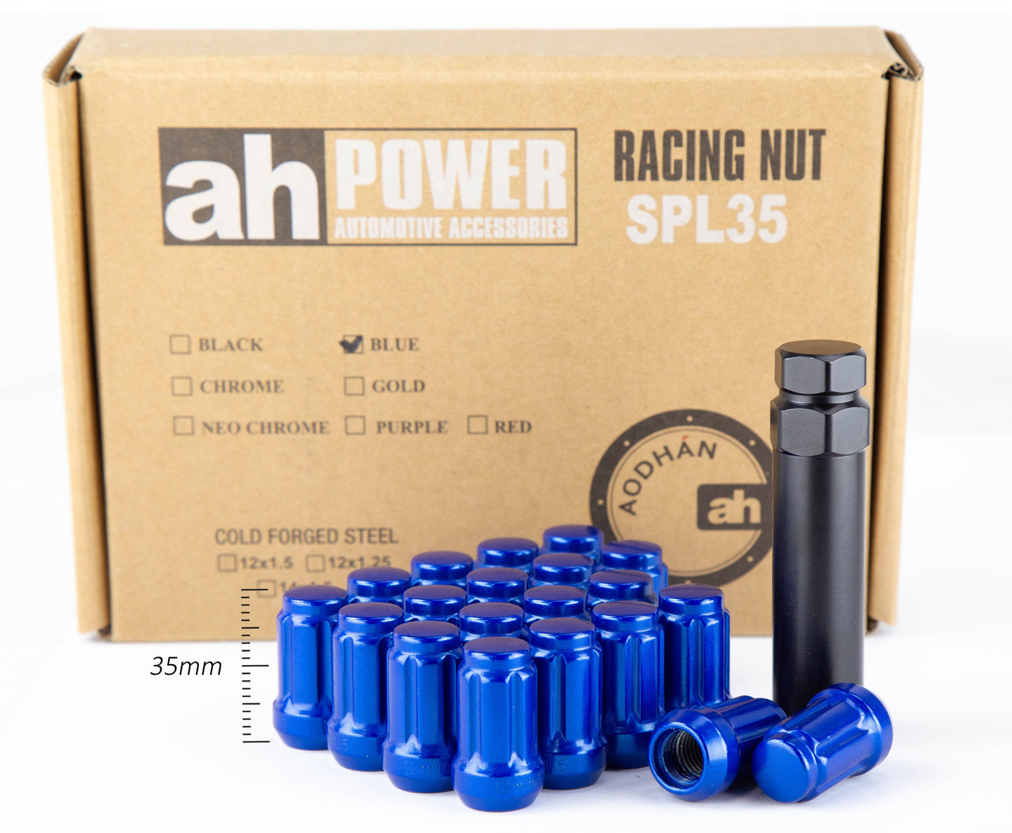 Aodhan Spline Lug nuts Set of 20 - Conical Seat ,35mm Overall Size