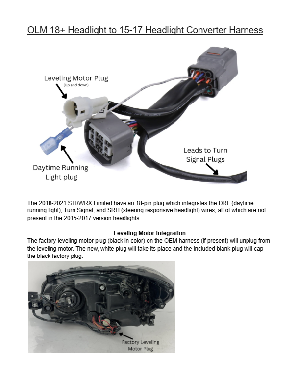 OLM 18+ Headlight to 15-17 Headlight Converter Harness (Pair) - 2018-2021 Subaru WRX / STI - Graveyard Performance