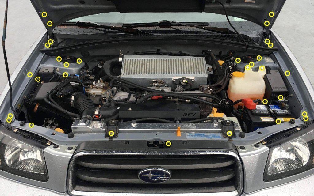 Titanium Hardware Engine Bay Kit - Subaru Forester (2003-2005) - Graveyard Performance