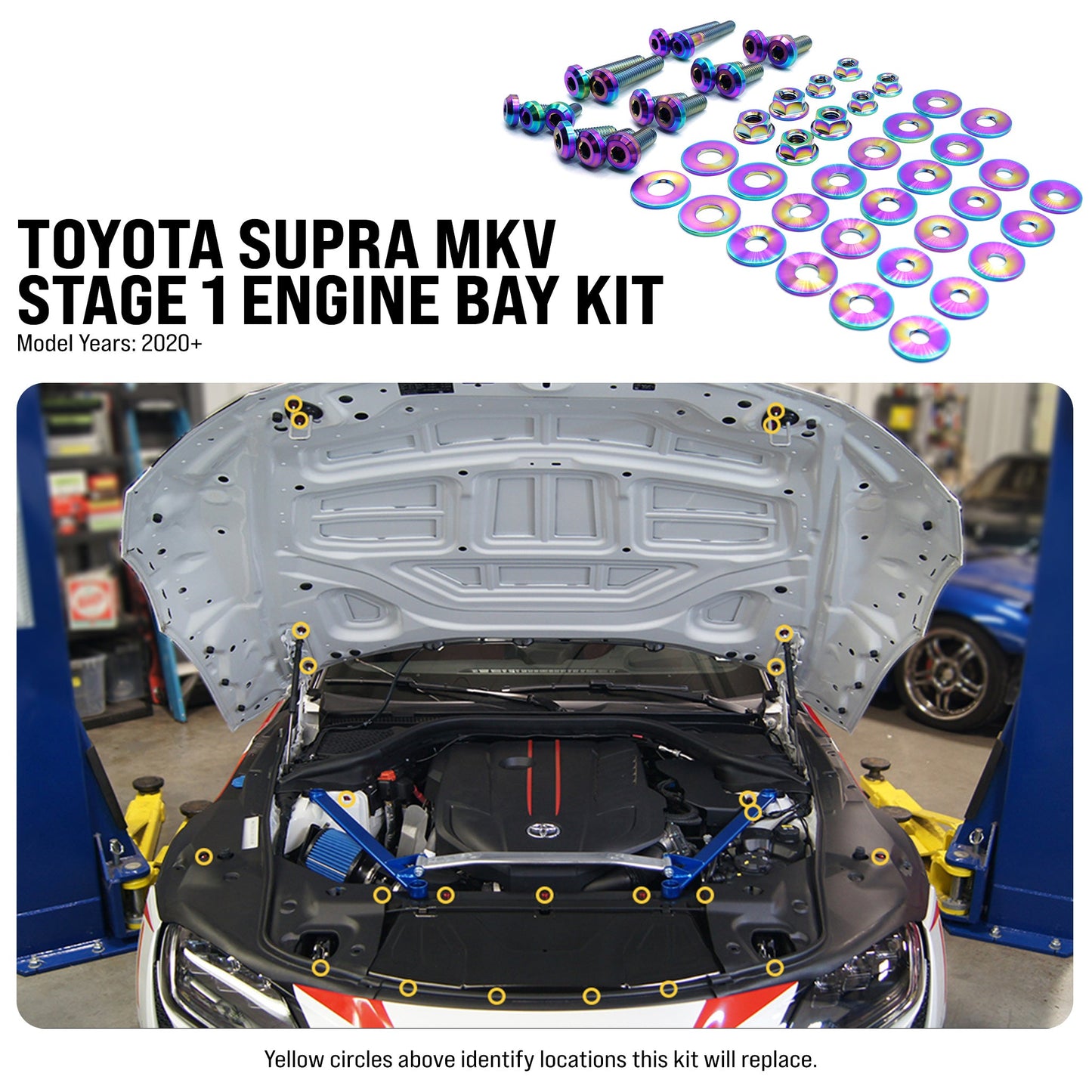 Stage 1 Titanium Hardware Engine Bay Kit - Toyota Supra MKV - Graveyard Performance