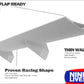 Image of the 3-Series Big Wang Kit '90-00 E36 extruded aluminum racing car wing with several features highlighted. Text descriptions indicate Gurney flap readiness, thin wall build, and proven racing shape ensuring optimal lift-to-drag ratio. The background shows a "9livesracing" logo with a red, white, and blue theme at the bottom right corner.