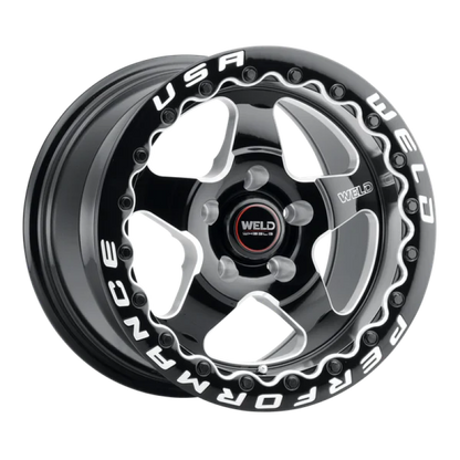 Weld S904 18x10 Ventura Drag Beadlock 5x114.3 ET29 6.64 BS 78.1 Dia Gloss Black Milled - Diamond Lip - Graveyard Performance