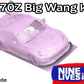 A 3D rendering of a Nissan 370Z equipped with a large rear wing and aerodynamic modifications. The text "370Z Big Wang Kit '08-20 Z34" is displayed at the top, "71” wide extruded aluminum wings" at the bottom left, and "9livesracing" with a logo at the bottom right.