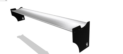 A sleek, lightweight Audi TT 2nd gen. 06-2014 shelf by 9livesracing, featuring a minimalist design with black brackets on both ends. The metallic silver surface glimmers, and the brackets sport small white logos near the bottom. The entire piece is set against a plain white background.