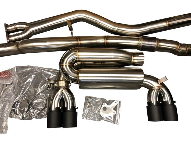 Active Autowerke F8X M3 M4 Signature Exhaust System includes Active F-brace - Brushed Silver - Graveyard Performance