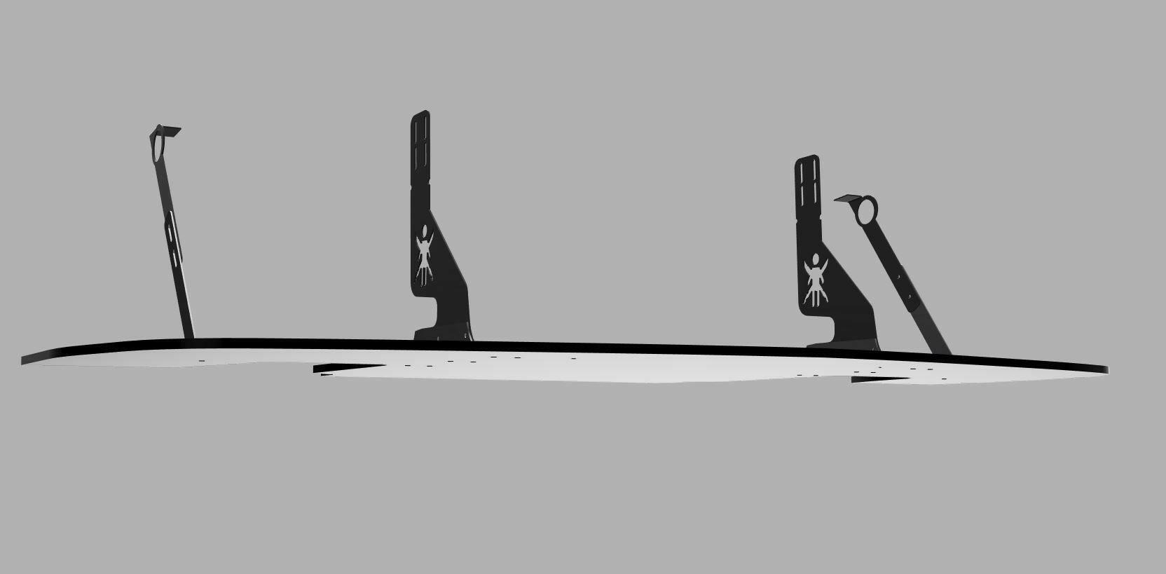 A side view of the Corvette Splitter - C6 & C5 ‘05- 13 by 9livesracing, showcasing its pointed highbacks and unique logo design. The CNC cut pockets and low friction polymer components are prominently displayed against a light gray background.