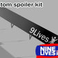 Image of a "9 Lives" custom spoiler kit featuring a small angel figure print. In the bottom right corner, there’s a logo with the text "9livesracing" on a blue and red background. The AOA adjustable design ensures optimal downforce adjustment for peak performance.