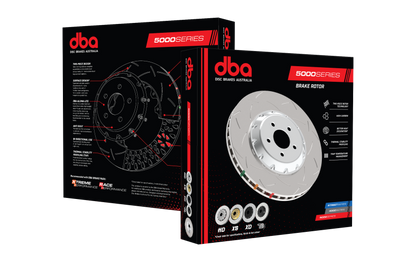 DBA 02-10 WRX / 13+ FR-S / 13+ BRZ Premium Front Drilled & Slotted 5000 Series Rotor w/ Gold Hat - Graveyard Performance