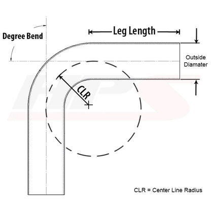 HPS 3.25" OD 20 Degree Bend 6061 Aluminum Elbow, 16 Gauge w/ 3 1/2" CLR