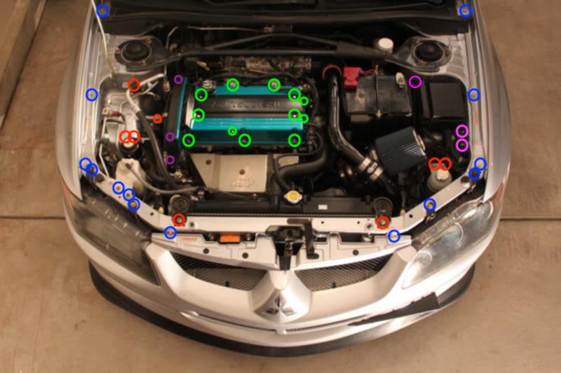 JDC Titanium Engine Bay Dress-Up Hardware Kit (Evo 8/9) - Graveyard Performance