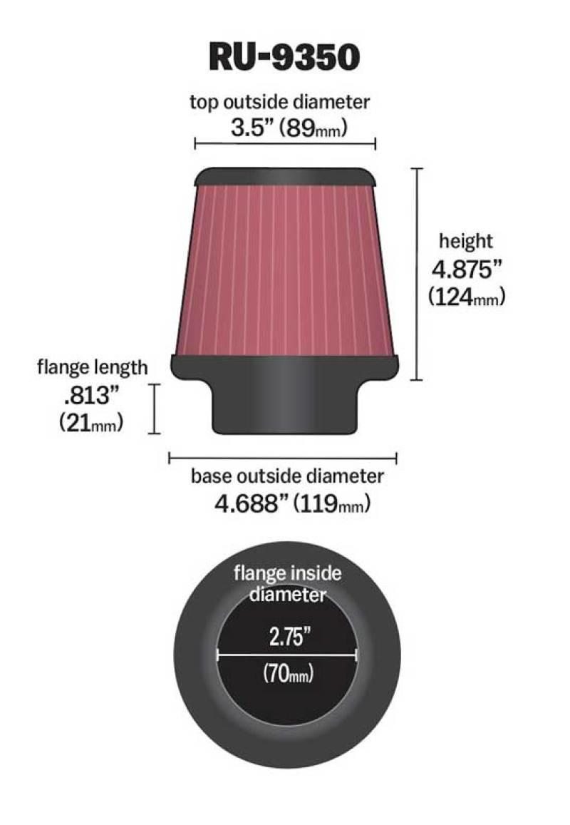 K&N Universal Clamp-On Air Filter 2-3/4in FLG / 4-11/16in B / 3-1/2in T / 4-7/8in H - Graveyard Performance