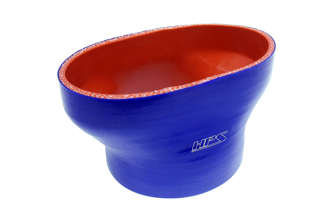HPS Oval to Round Silicone Reducer Coupler Hose for Ford 55mm Throttle Body (M-9926-MGT) to 3-1/2" Tubing, Blue