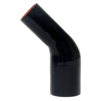 HPS 1 inch - 1-3/8 inch ID High Temp 4-ply Reinforced Silicone 45 Degree Elbow Reducer Hose Black 25mm - 35mm ID