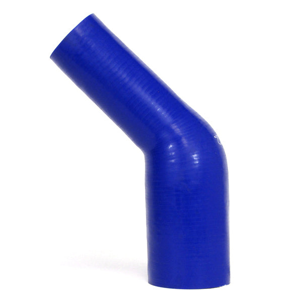 HPS 3 inch - 3-1/8 inch ID High Temp 4-ply Reinforced Silicone 45 Degree Elbow Reducer Hose Blue 76mm - 80mm ID