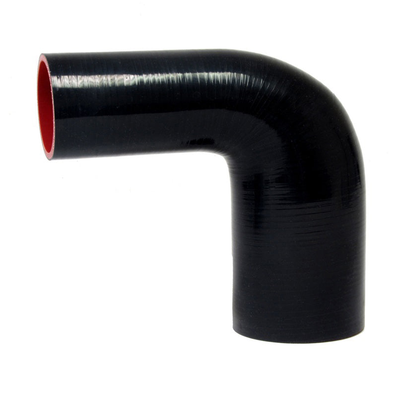 HPS 7/8 inch - 1-3/8 inch ID High Temp 4-ply Reinforced Silicone 90 Degree Elbow Reducer Hose Black 22mm - 35mm ID