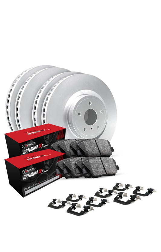 R1 Concepts GEO-Carbon Brake Rotor Set w/Optimum OE Pads & Hardware, Fits Select Kia/Hyundai/Genesis, Position: Front & Rear