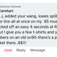 A social media comment from "Kip Earnhart" inquiring with "J" about adding the Mustang Big Wang Kit '94-‘98 SN95 from 9livesracing to a '95 Mustang, claiming better performance and an improved lift-to-drag ratio. He offers t-shirts if they run numbers on another car. The comment shows 1 like and identifies Kip as a "Milestone follower".