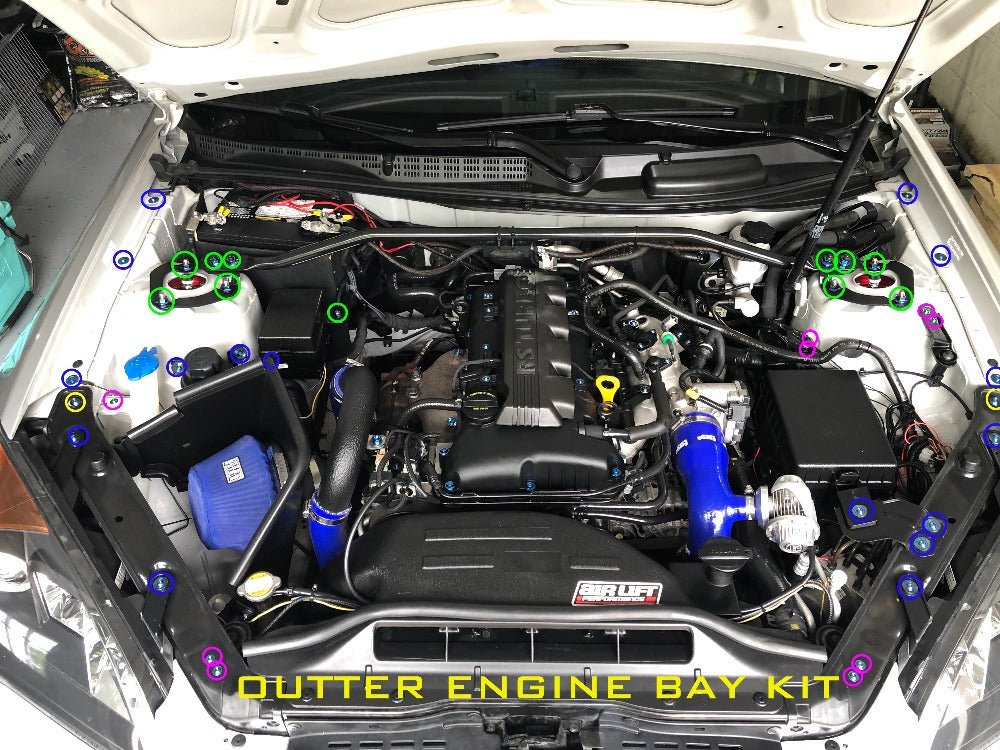 JDC Titanium Engine Bay Dress-Up Hardware Kit (Hyundai Genesis Coupe 2.0T BK1) - Graveyard Performance