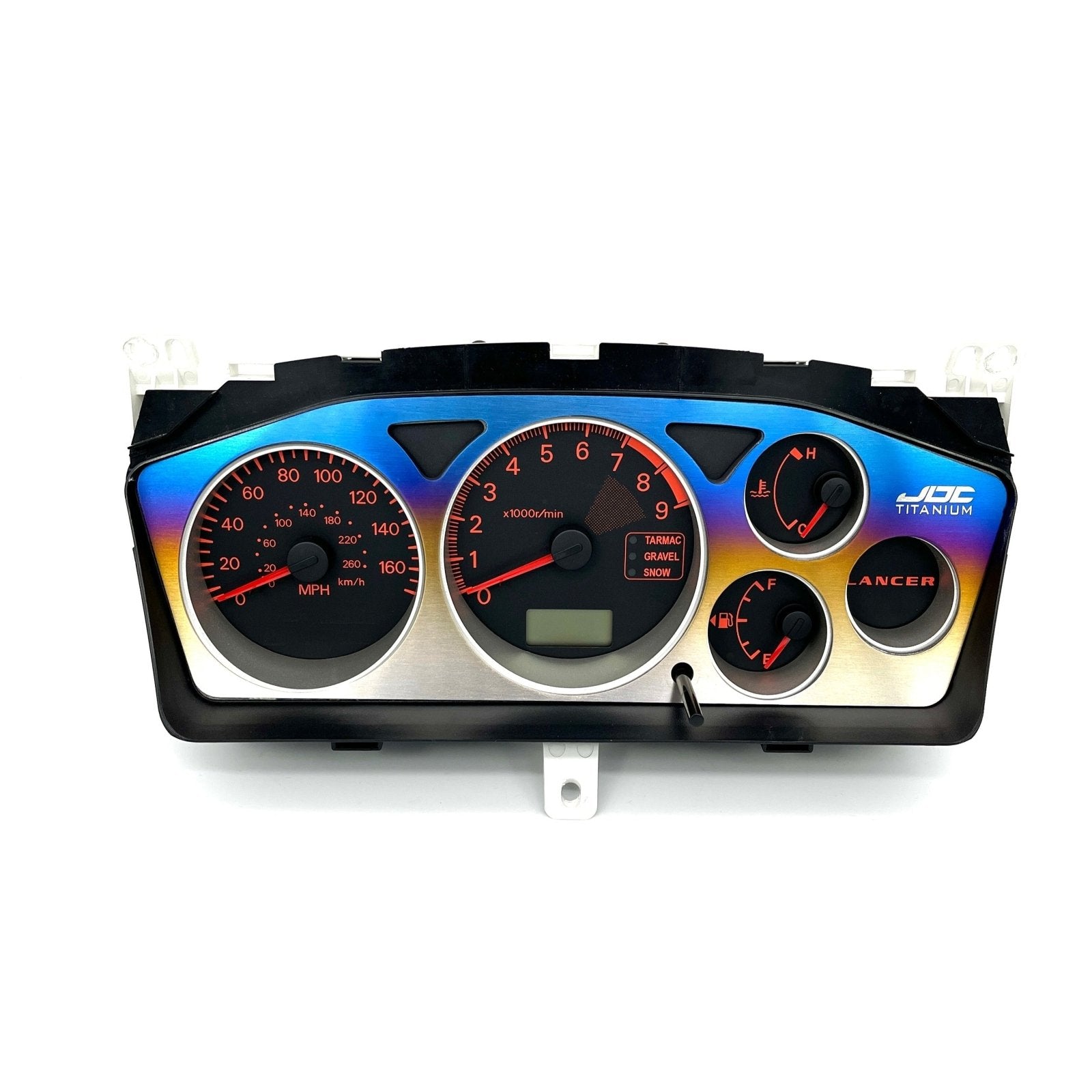 JDC Titanium Gauge Cluster Overlay (Evo 7/8/9) - Graveyard Performance