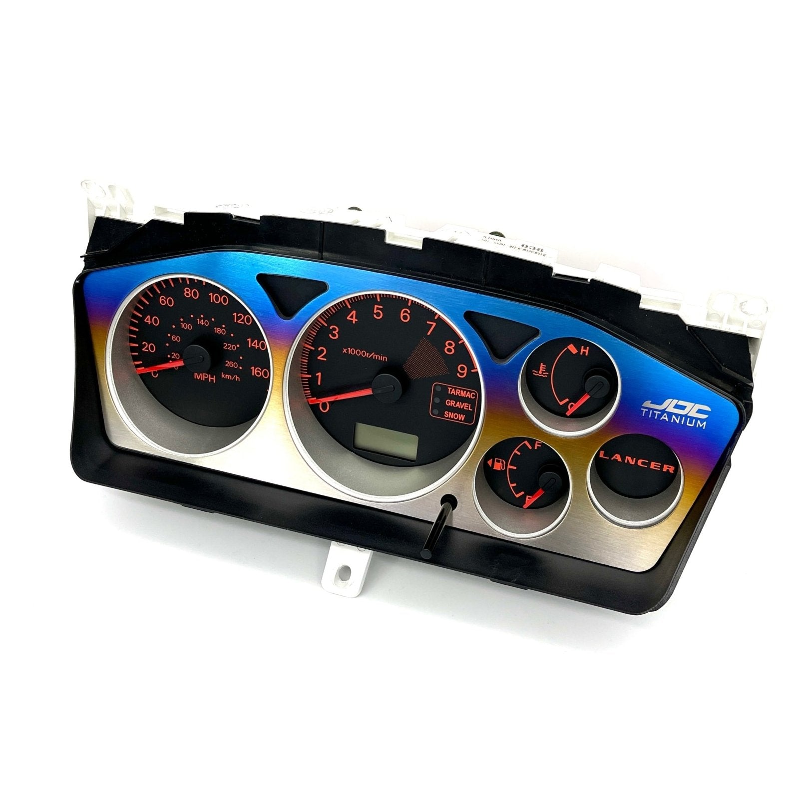 JDC Titanium Gauge Cluster Overlay (Evo 7/8/9) - Graveyard Performance