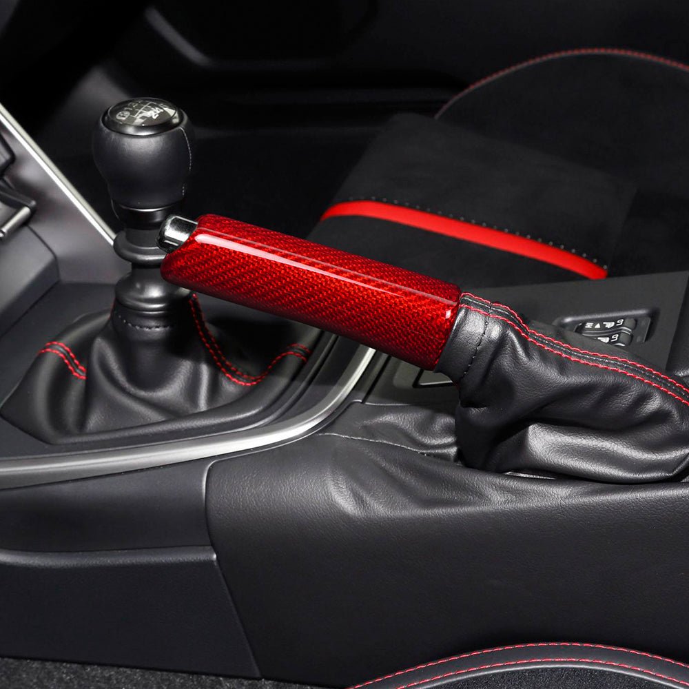 JDMuscle [22-25 WRX, 15-21 WRX/STI, 22-25 BRZ/GR86] Carbon Fiber E-Brake Handle - Black / Red / Forged - Graveyard Performance