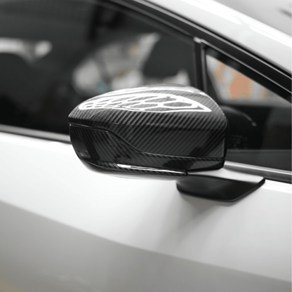 JDMuscle [22-25 WRX w/o Turn Signal] Tanso Pre-preg Carbon Fiber Side Mirror Lower Trim Covers w/ Gloss Finish - Graveyard Performance