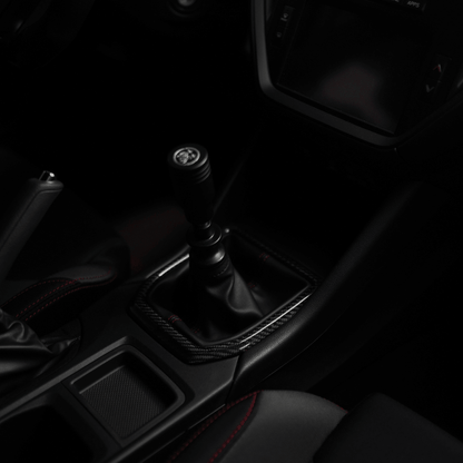 JDMuscle [22-26 WRX] MT Tanso Pre-preg Carbon Fiber Shifter Trim Cover w/ Gloss Finish - Graveyard Performance