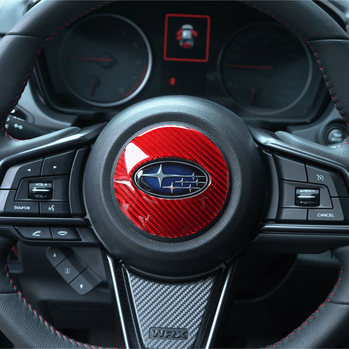 JDMuscle [22-26 WRX] P&S Series Carbon Fiber Airbag Trim Cover | Black Carbon Fiber/ Red Carbon Fiber - Graveyard Performance