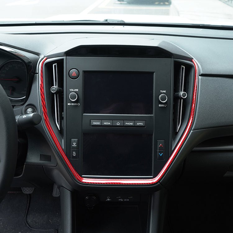 JDMuscle [22-26 WRX] P&S Series Carbon Fiber Center Console Frame Trim | Black Carbon Fiber/ Red Carbon Fiber - Graveyard Performance