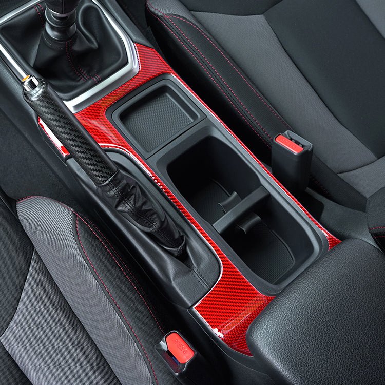 JDMuscle [22-26 WRX] P&S Series Carbon Fiber Cup Holder Trim Cover | Black Carbon Fiber/ Red Carbon Fiber - Graveyard Performance