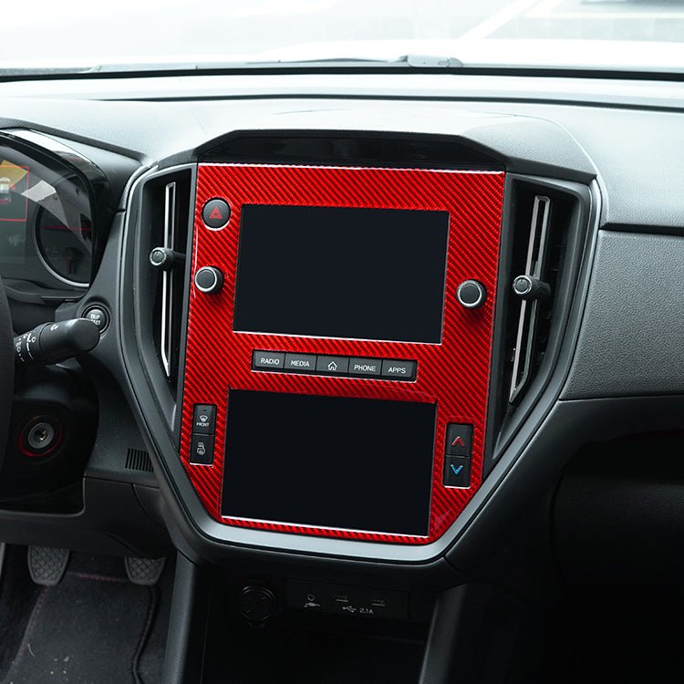 JDMuscle [22-26 WRX] P&S Series Carbon Fiber Infotainment Screen Trim Cover | Black Carbon Fiber/ Red Carbon Fiber - Graveyard Performance