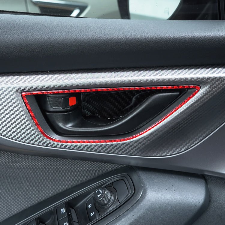 JDMuscle [22-26 WRX] P&S Series Carbon Fiber Interior Door Handle Frame Covers 4 PC | Black Carbon Fiber/ Red Carbon Fiber - Graveyard Performance