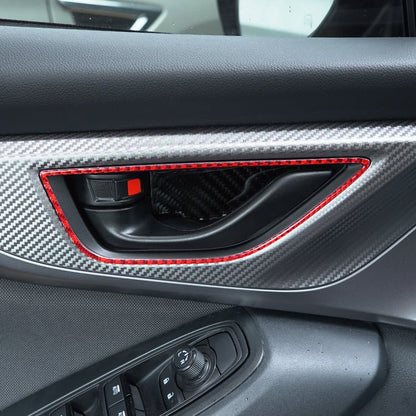 JDMuscle [22-26 WRX] P&S Series Carbon Fiber Interior Door Handle Frame Covers 4 PC | Black Carbon Fiber/ Red Carbon Fiber - Graveyard Performance