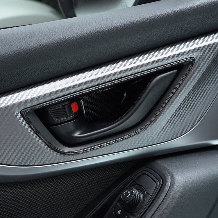 JDMuscle [22-26 WRX] P&S Series Carbon Fiber Interior Door Handle Frame Covers 4 PC | Black Carbon Fiber/ Red Carbon Fiber - Graveyard Performance