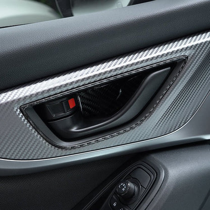 JDMuscle [22-26 WRX] P&S Series Carbon Fiber Interior Door Handle Frame Covers 4 PC | Black Carbon Fiber/ Red Carbon Fiber - Graveyard Performance