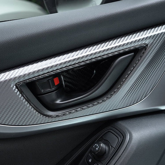 JDMuscle [22-26 WRX] P&S Series Carbon Fiber Interior Door Handle Frame Covers 4 PC | Black Carbon Fiber/ Red Carbon Fiber - Graveyard Performance